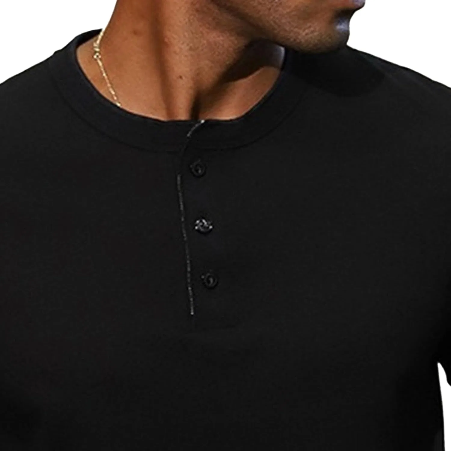 Мужская облегающая футболка с воротником-стойкой Athletic Basic Henley, Black — фото 3