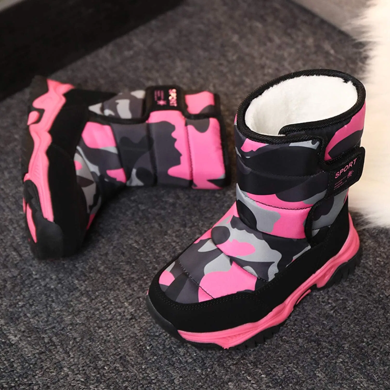 Детские зимние ботинки для девочек и мальчиков с мехом CERYTHRINA, Rose Camo — фото 4