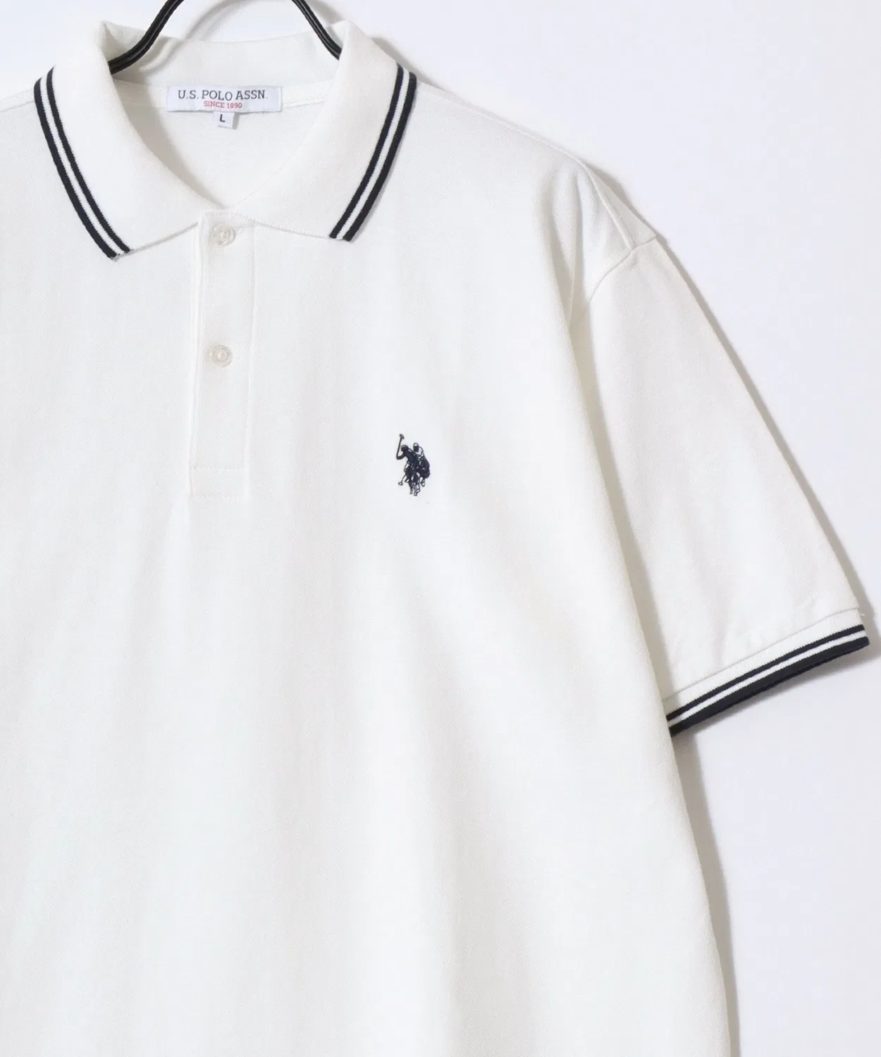 Женская/Мужская футболка-поло с принтом U.S. POLO ASSN., Белый/Темно-синий — фото 3