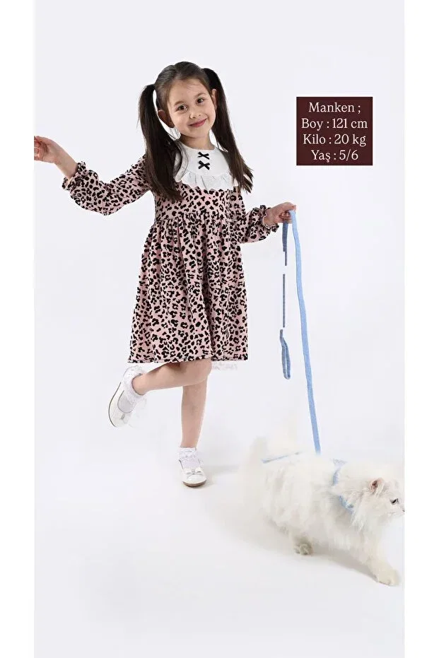 Детское платье для девочек с принтом Girl Scalloped Leopard Aden Kids, Pink Leopard Ifsto — фото 2