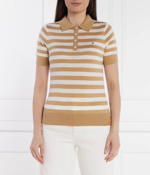 Женское поло с длинным рукавом Polo button Tommy Hilfiger, бежевый