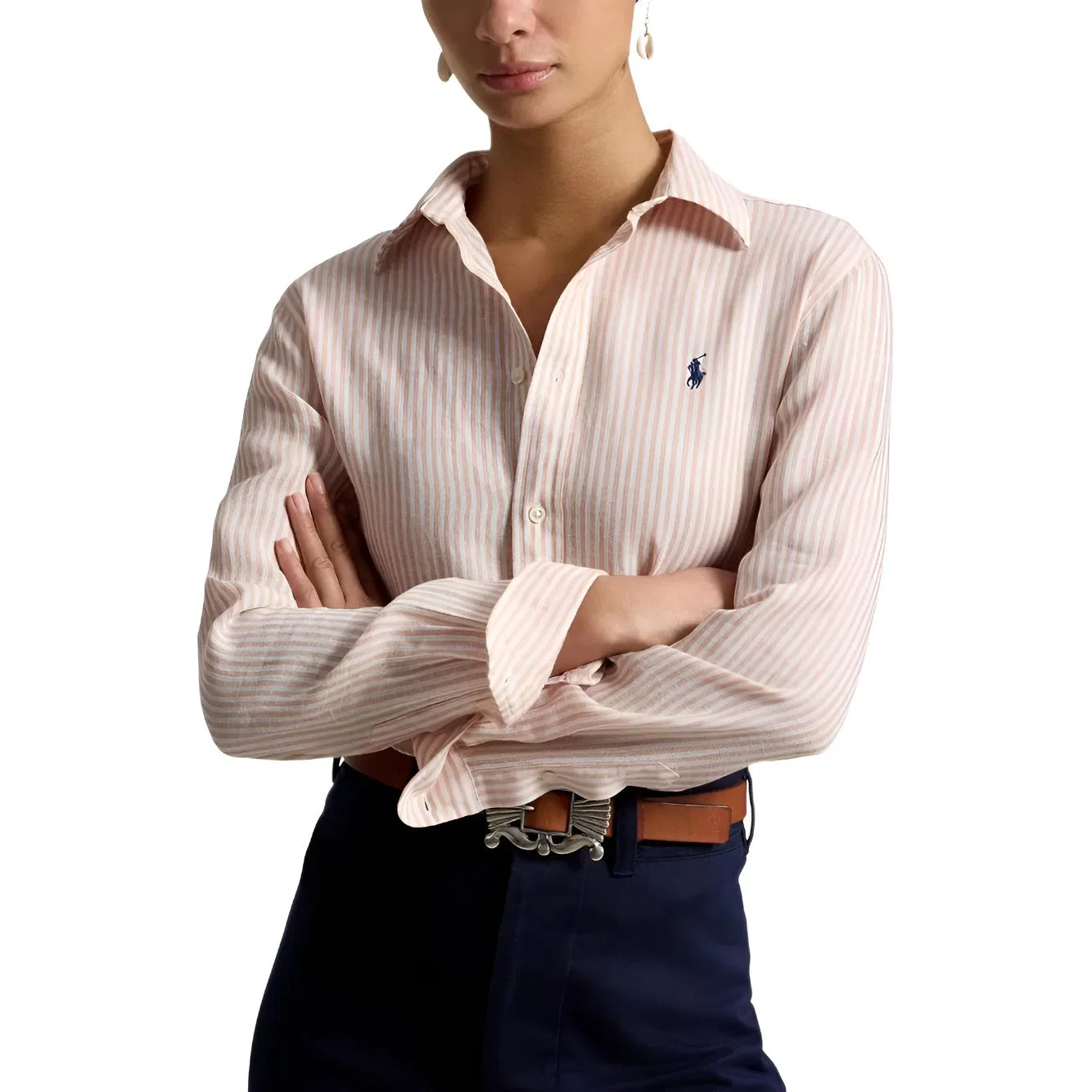 Женская рубашка с воротником Polo Ralph Lauren, White — фото 3
