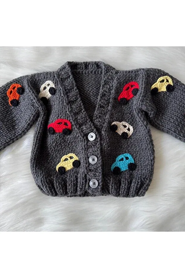 Детский кардиган для мальчиков с автомобилем Car Hand Knitted Home, Dark Gray