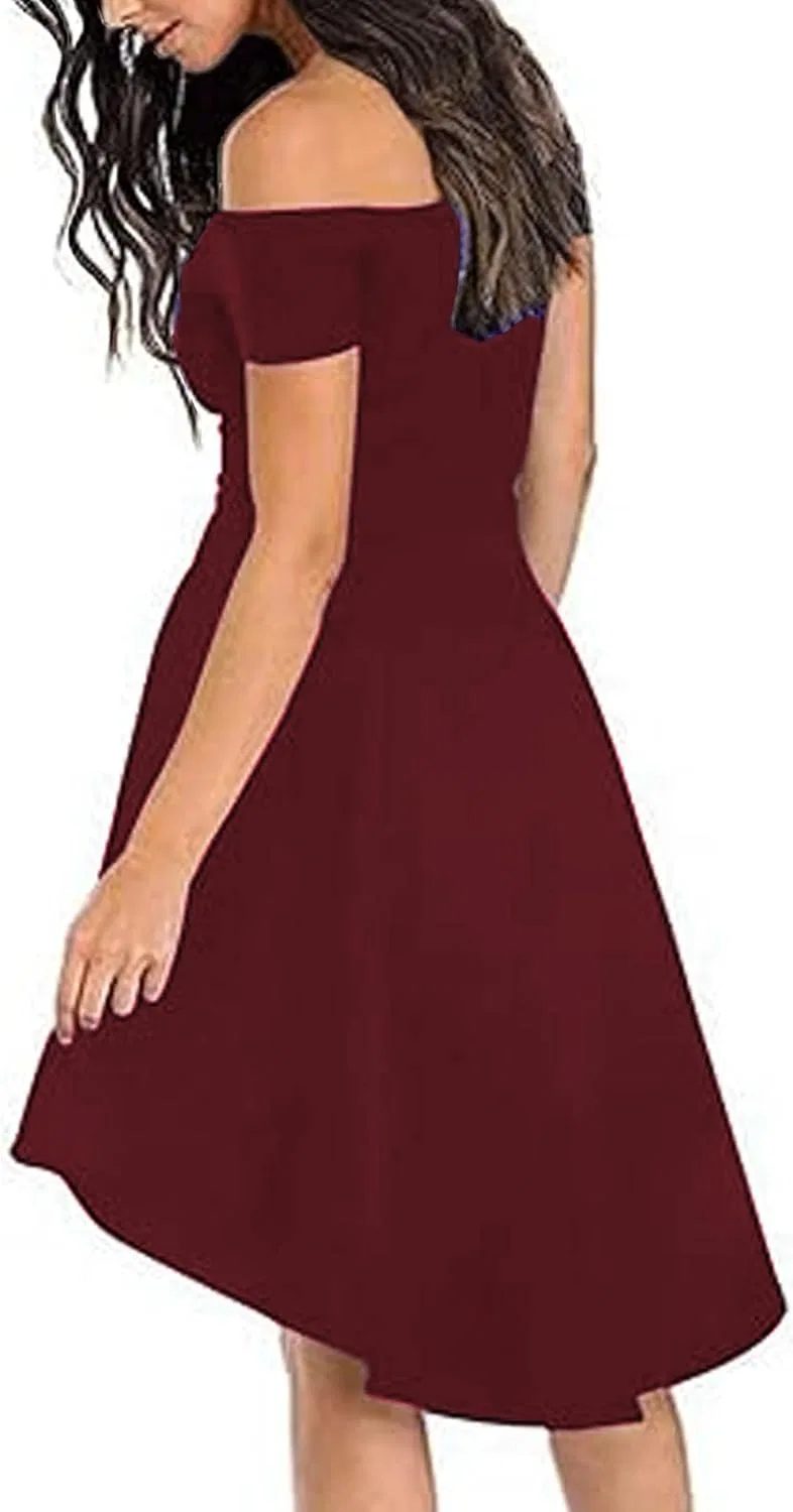 Женское коктейльное платье с открытыми плечами, Wine Red — фото 4