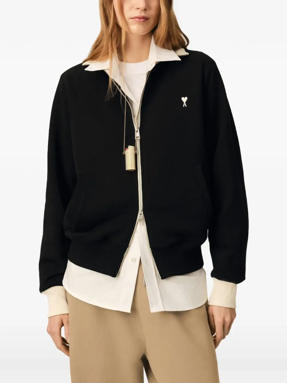 Хлопковая толстовка на молнии с вышивкой Ami de Coeur Ami Paris, черный — фото 4