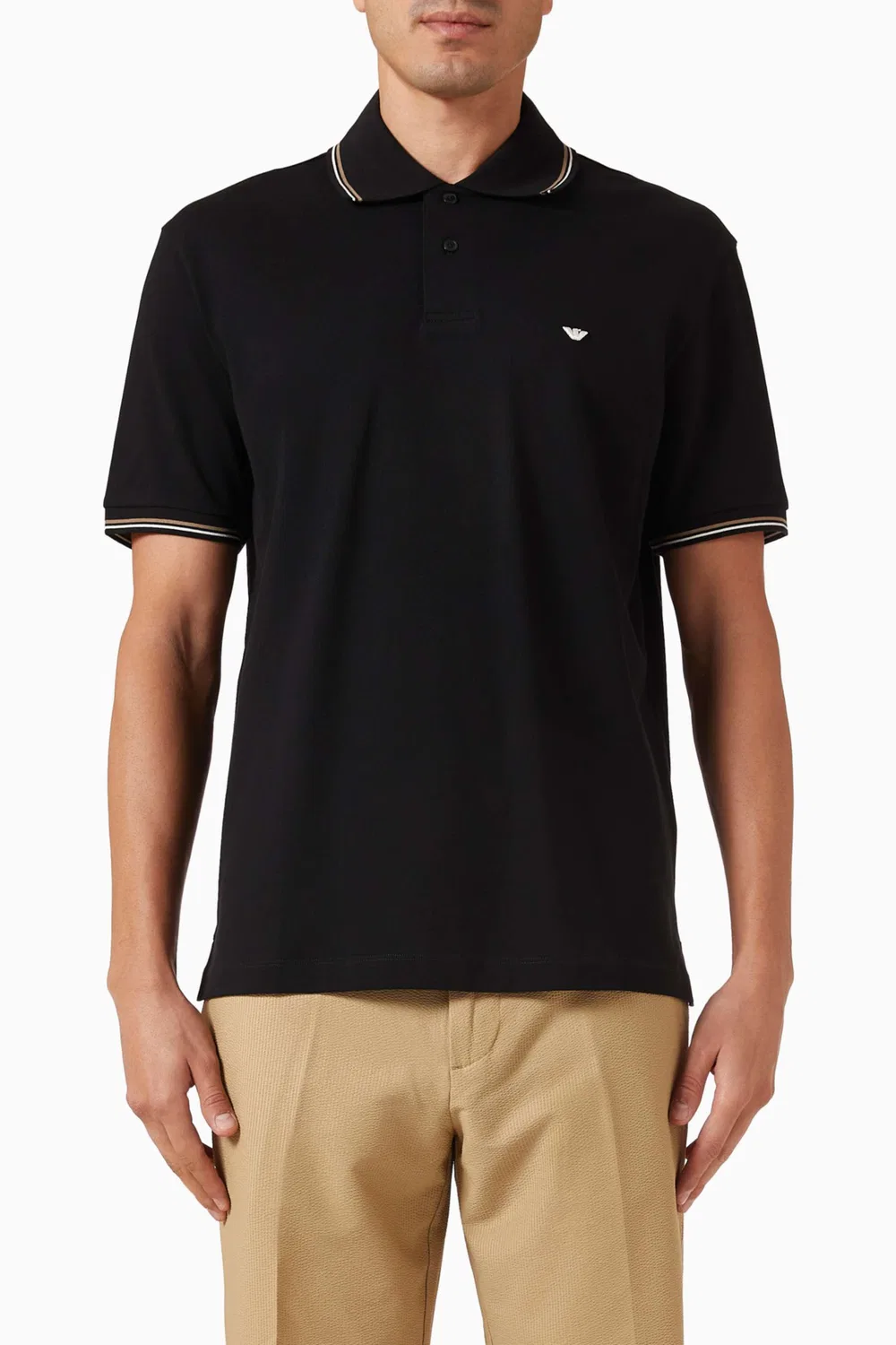 Поло хлопковое Micro Eagle Logo Emporio Armani, черный