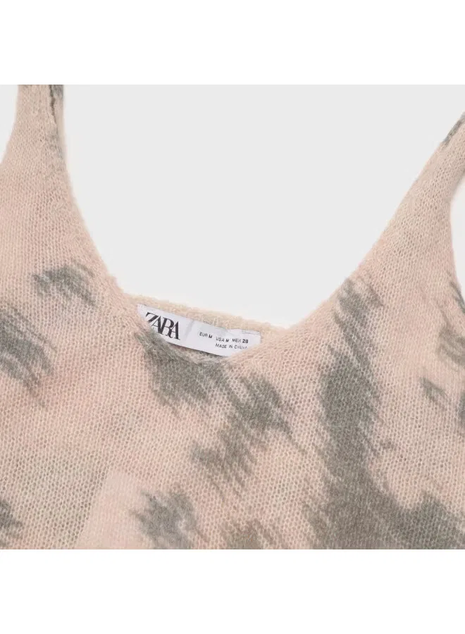 Топ вязаный с цветными блоками без рукавов Zara, телесно-розовый — фото 4