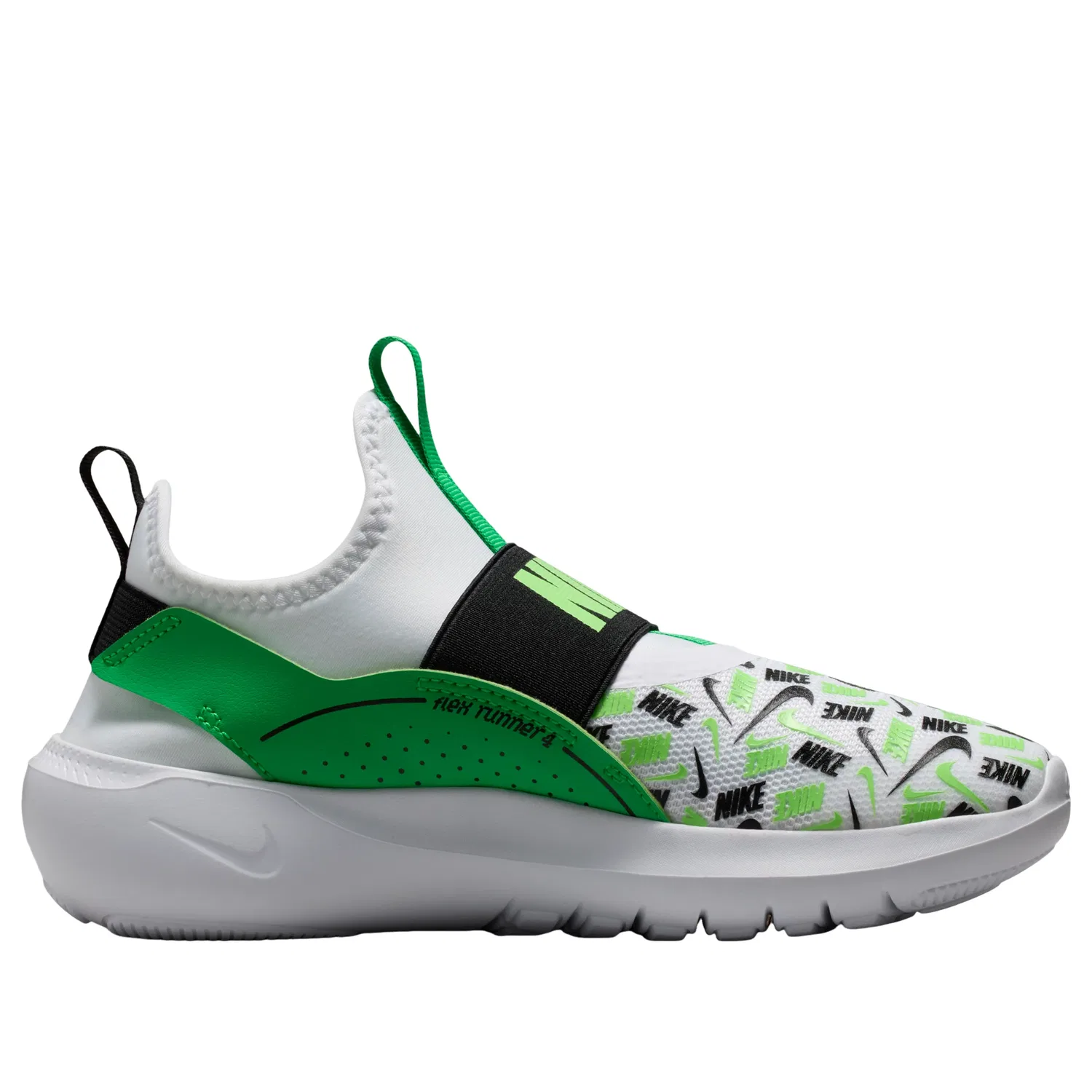 Детские кроссовки с сетчатым верхом Flex Runner 4 'White Green Spark' Nike, White/Green Spark/Illusion Green/Black — фото 2