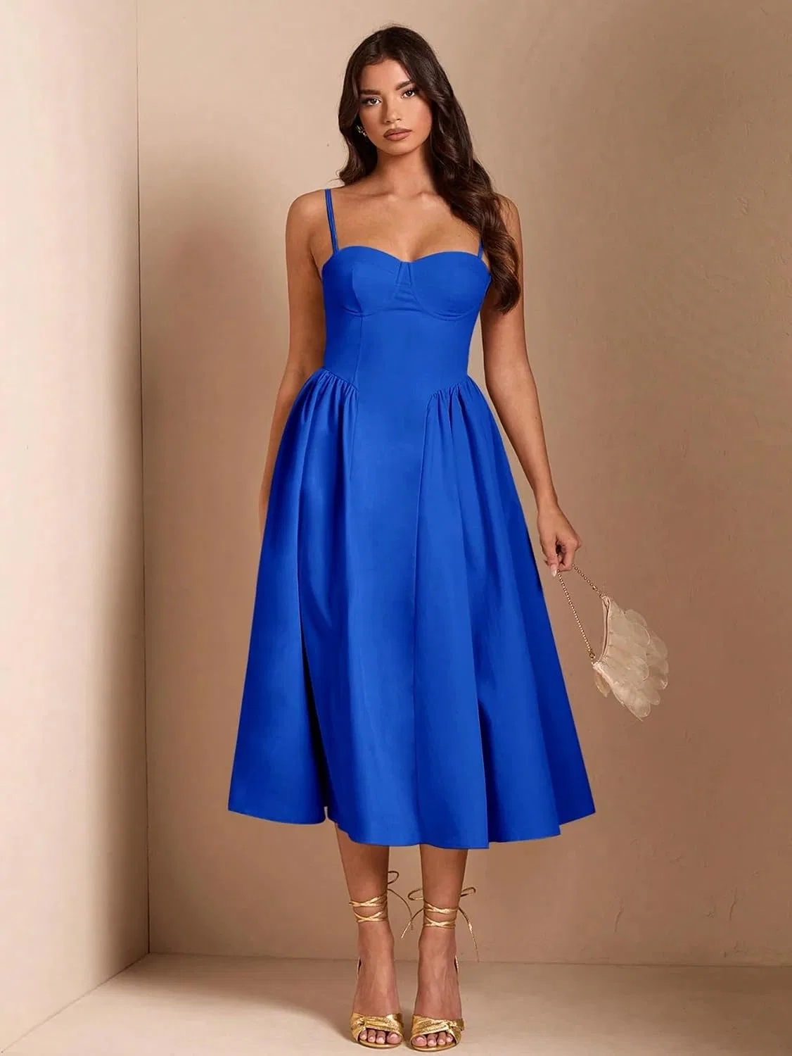 Женское элегантное миди-платье на тонких бретелях, Royal Blue — фото 3