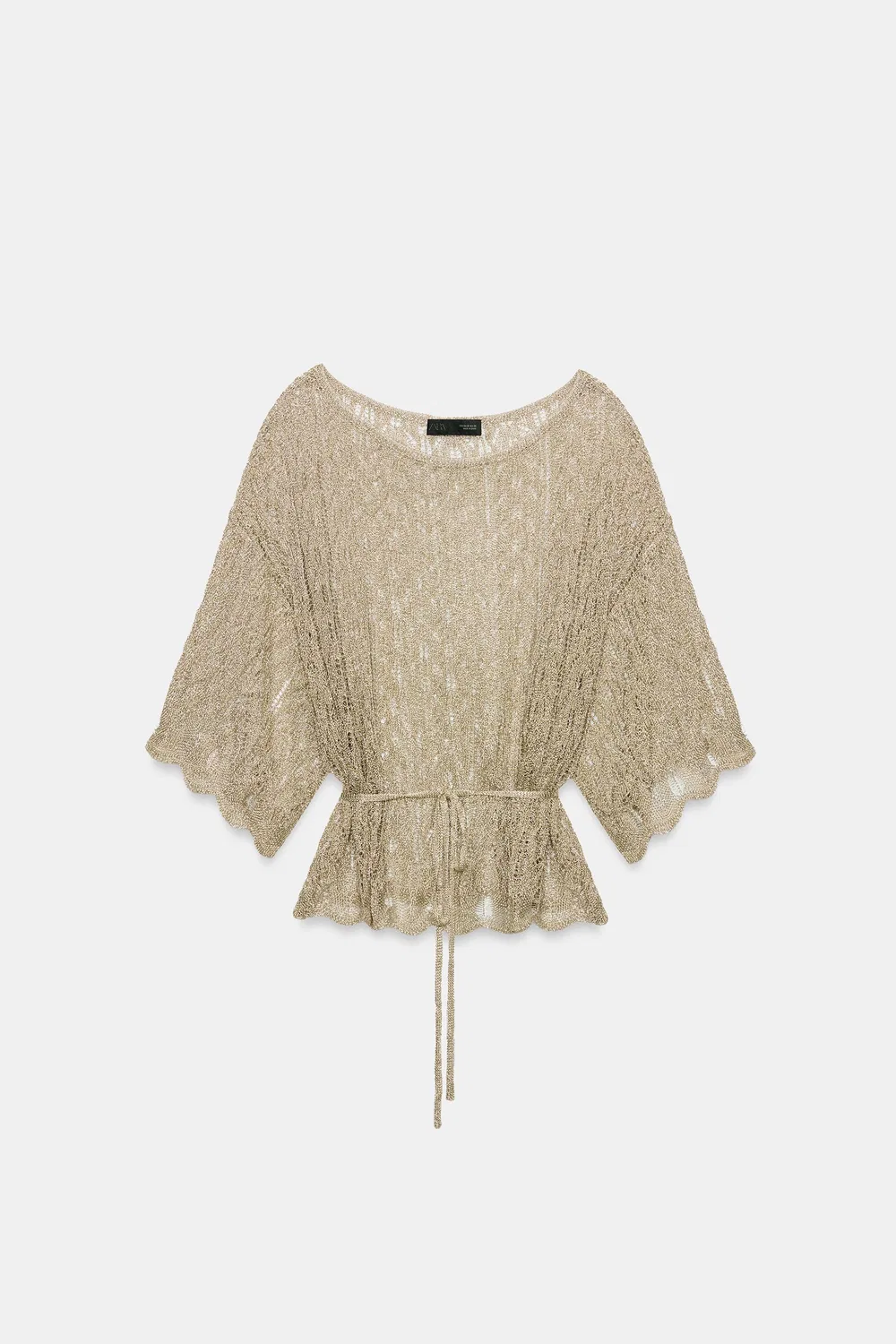 Вязаный топ из металлизированной нити с поясом ZARA, Gold — фото 4