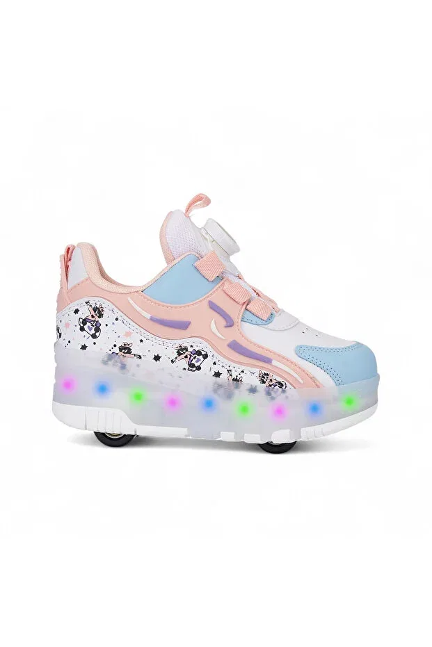 Детские кроссовки для девочек с подсветкой на колесиках Nisanur Shoes, Pink — фото 4