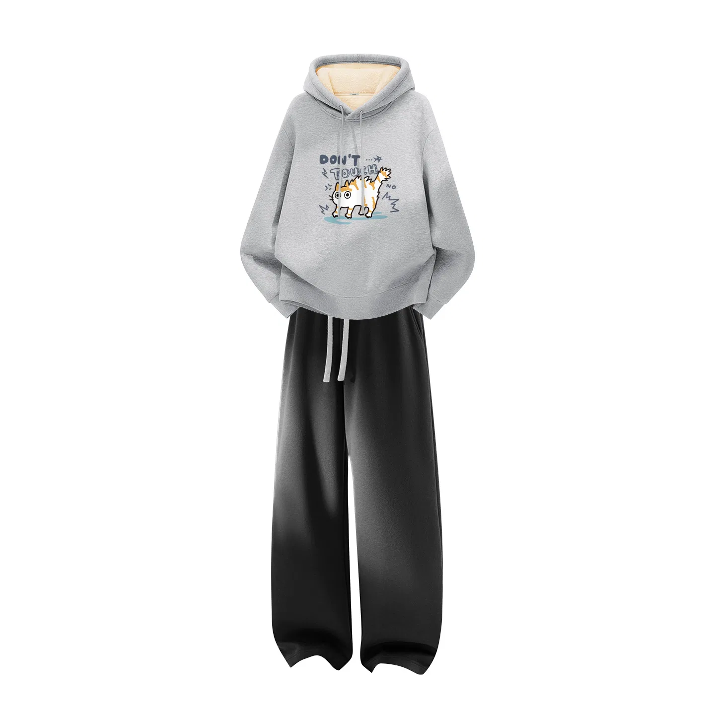 Детский унисекс комплект толстовок 2 шт MINISO, Heather Gray (Kitten Warning) + Dark Gray