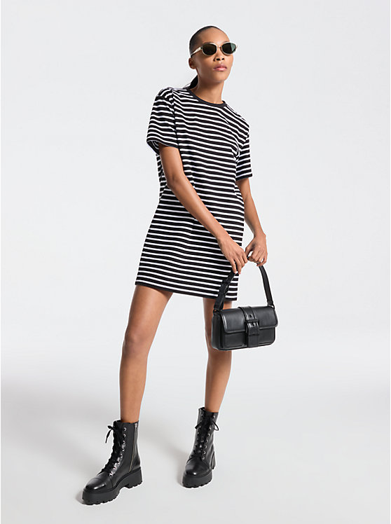 

Платье-Футболка из полосатого хлопка Michael Kors, черный
