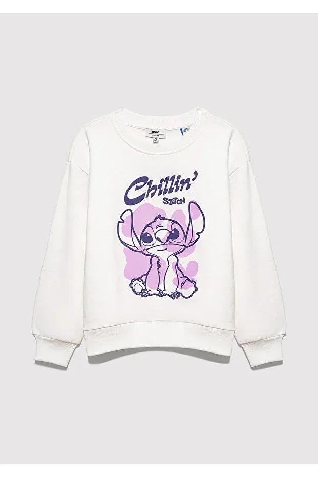 Детское худи для девочек с принтом Stitch Printed Mavi, Ecru — фото 4