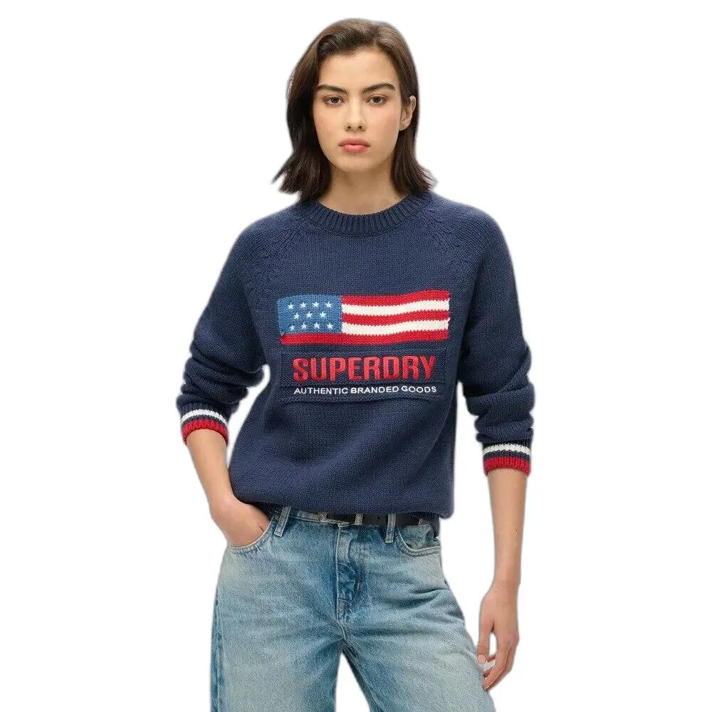 Женский вязаный пуловер с круглым вырезом Superdry Americana, Blau — фото 2