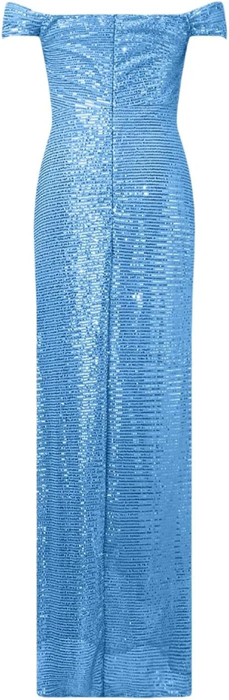 Женское вечернее платье с открытыми плечами, модель Elegant Off Shoulder, #A-blue — фото 3