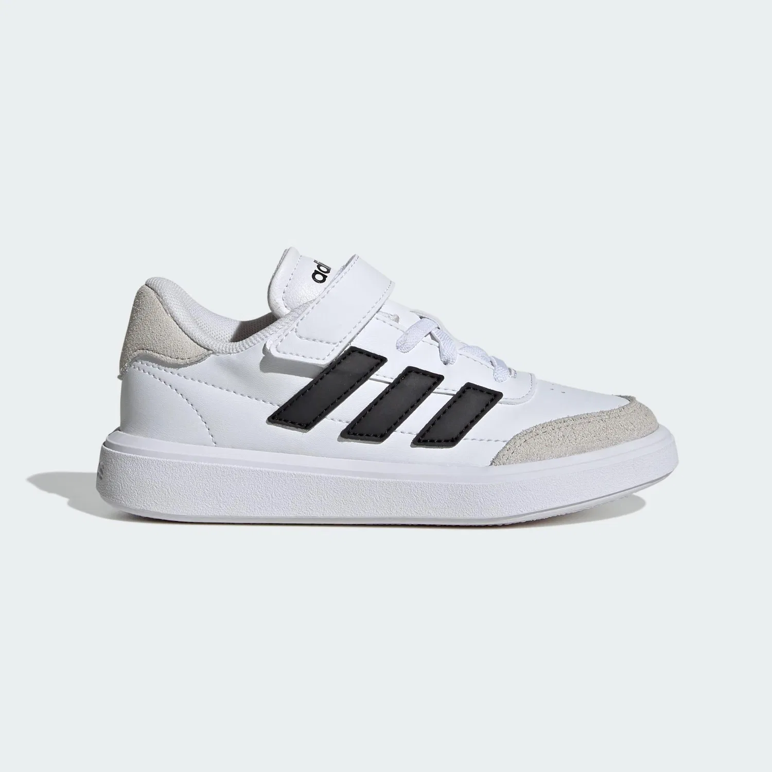 Детские классические спортивные кожаные кроссовки Courtblock Adidas, Цвет Weiss Schwarz Grau — фото 2