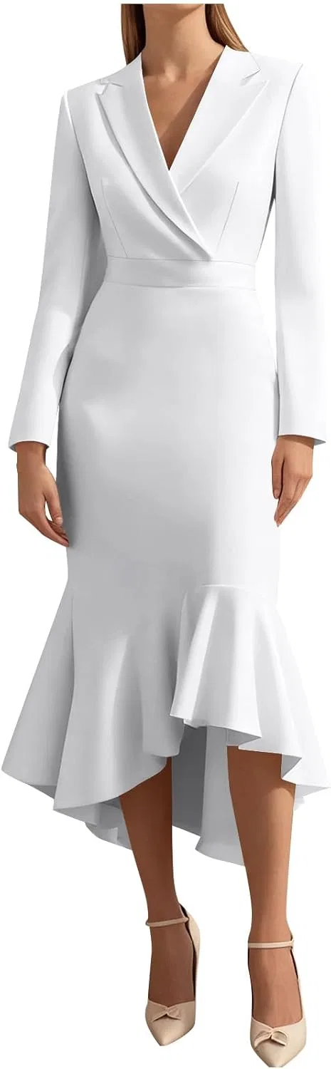 Женское офисное платье с запахом Bodycon Midi, White