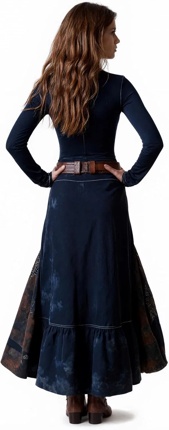 Женское платье макси с пледовым принтом Western Vintage, Navy Blue — фото 3