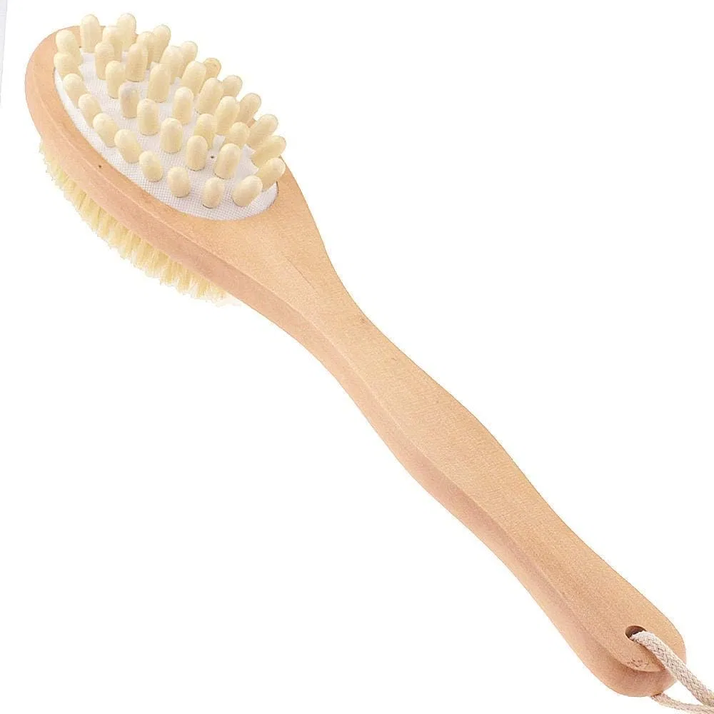 Щетка для тела, двусторонняя, с натуральной щетиной, длинная ручка, SlimpleStudio