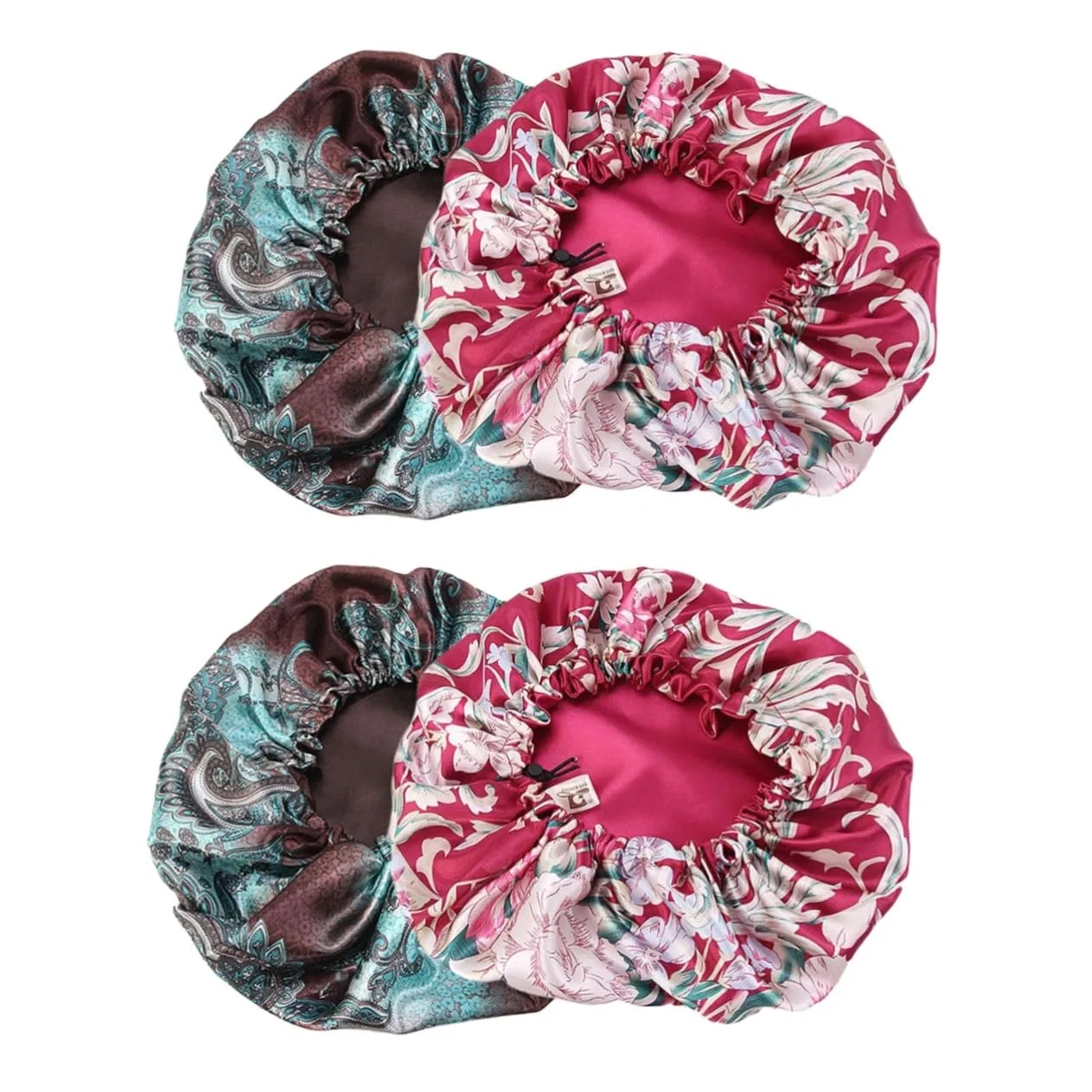 Шапочка для душа Satin, Healvian, набор 4 шт, 32x32 см, Зеленый и Винно-красный