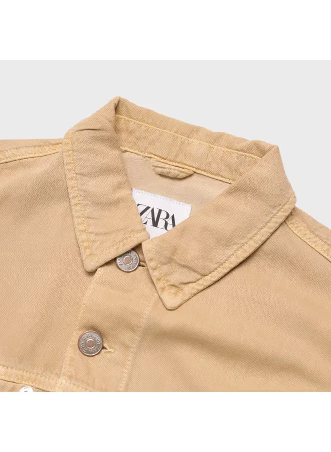Куртка короткая ветрозащитная в стиле рабочей одежды Zara, желто-хаки — фото 4