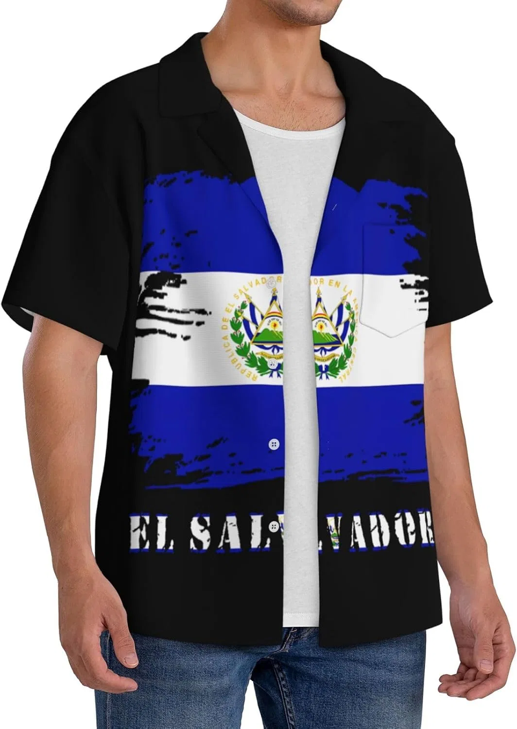 Мужская свободная футболка с воротником Cuba Flag El Salvador, Black — фото 2