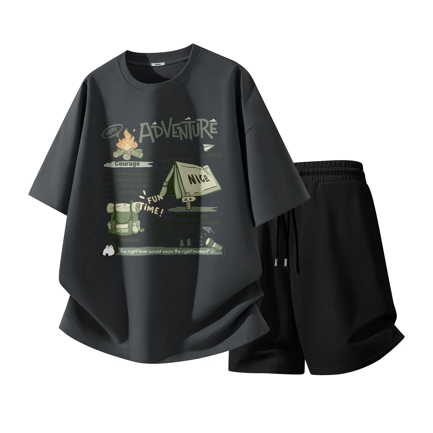 Детский комплект спортивной одежды хлопковый Big Bonfire Story MINISO, Dark Gray + Black