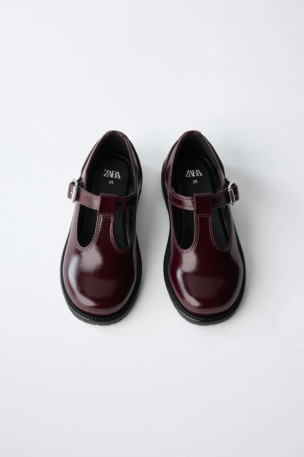 Балетки с Т-образным ремешком ZARA, Burgundy Red — фото 4