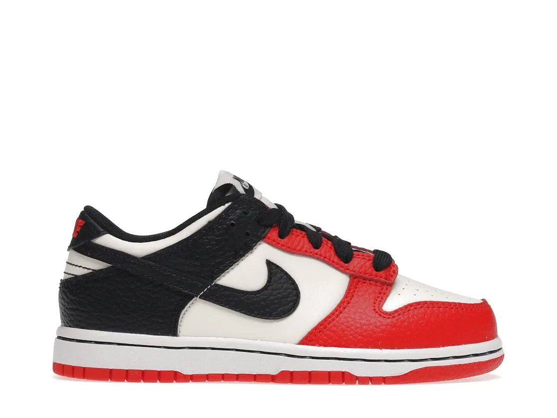 Детские кроссовки Lifestyle с кожаным верхом Nike Dunk Low EMB, Sail/Black/Chile Red/Black