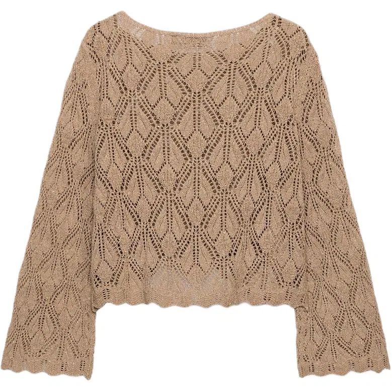 Женский свитер с круглым вырезом Gold ZARA, Gold — фото 3