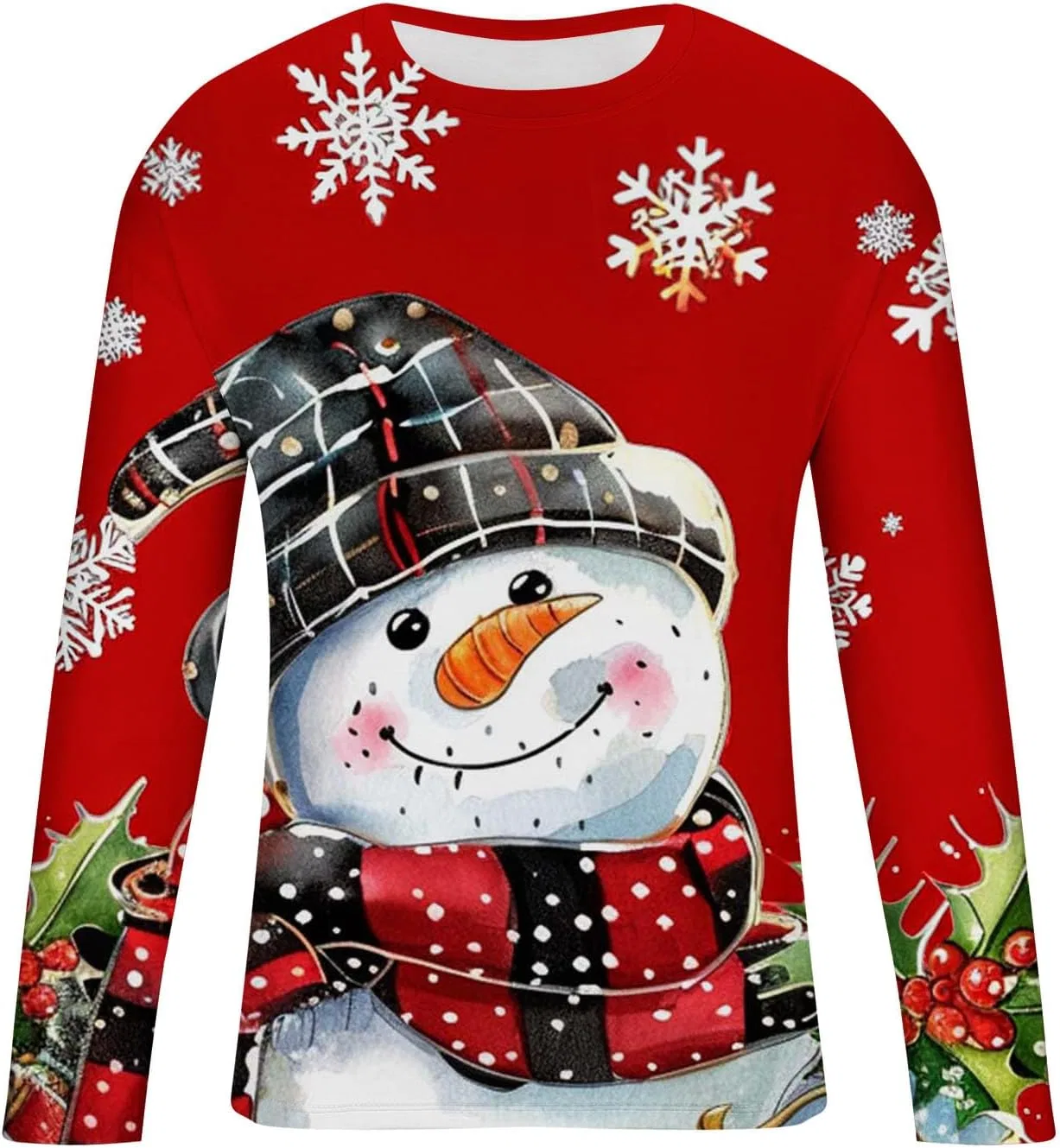 Мужская футболка с принтом снеговика Crewneck Pullover, Red — фото 3
