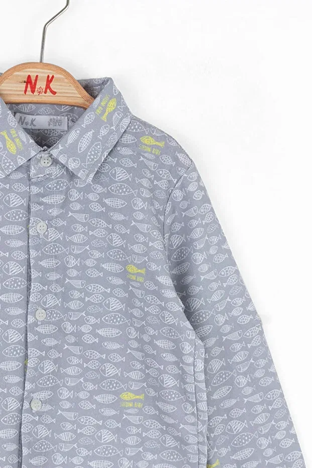 Детская рубашка для мальчиков с длинным рукавом Nk Kids, Gray — фото 3