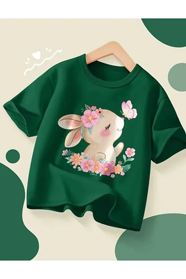 Детская футболка для девочек с принтом Happy Rabbit's Butterfly Cotton Nigrum Pardus, Green