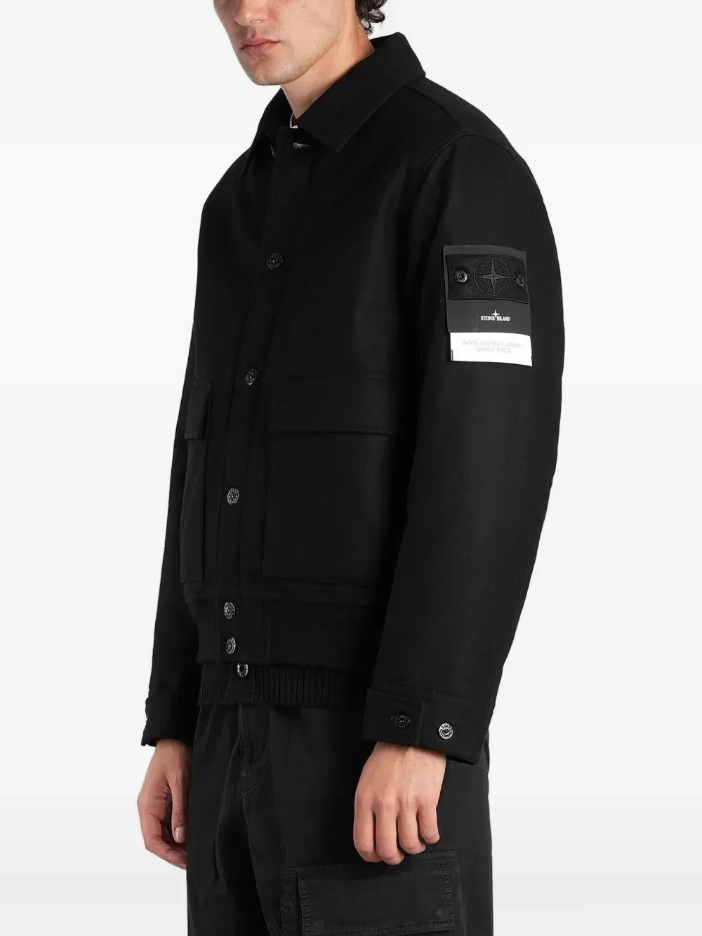 4100017 шерстяная нейлоновая фланелевая куртка-призрак Stone Island, черный — фото 3