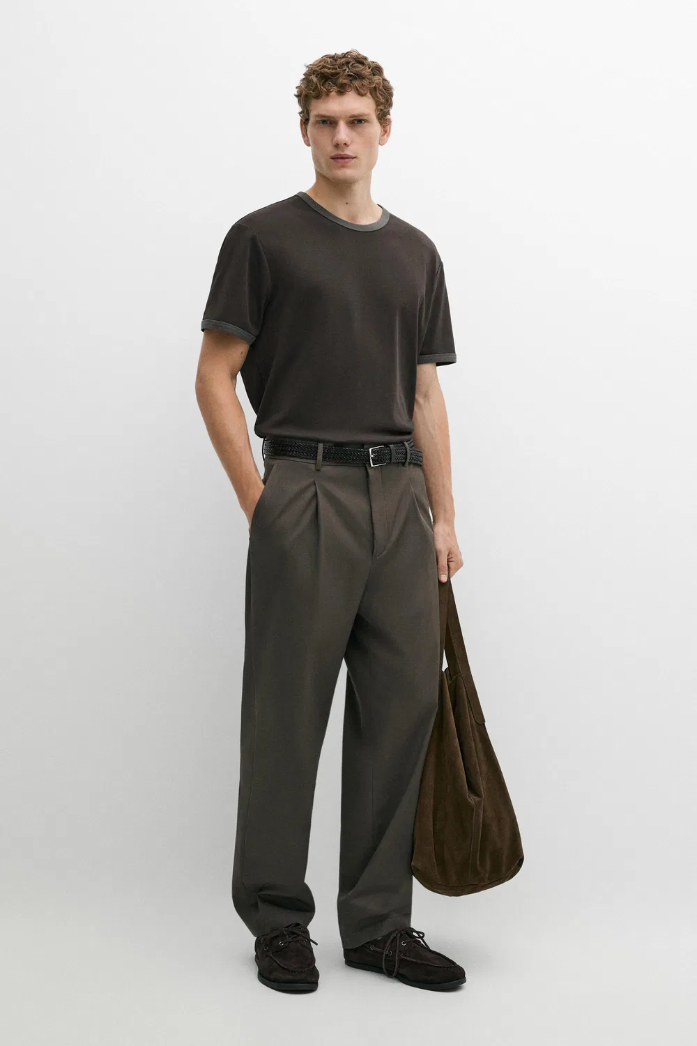 Футболка Massimo Dutti, с контрастным вырезом, Lead