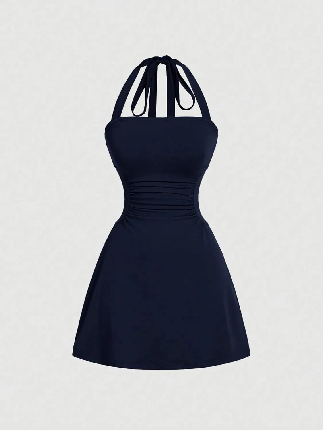 Женское летнее мини-платье A-line с завязкой на талии Halter, Navy Blue — фото 4