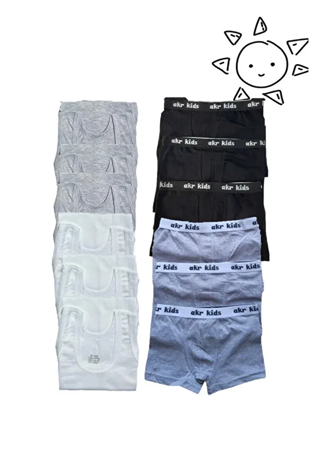 Детский комплект маек и боксеров для мальчиков 12 предметов Sierna, Gray-White-Gray-Black