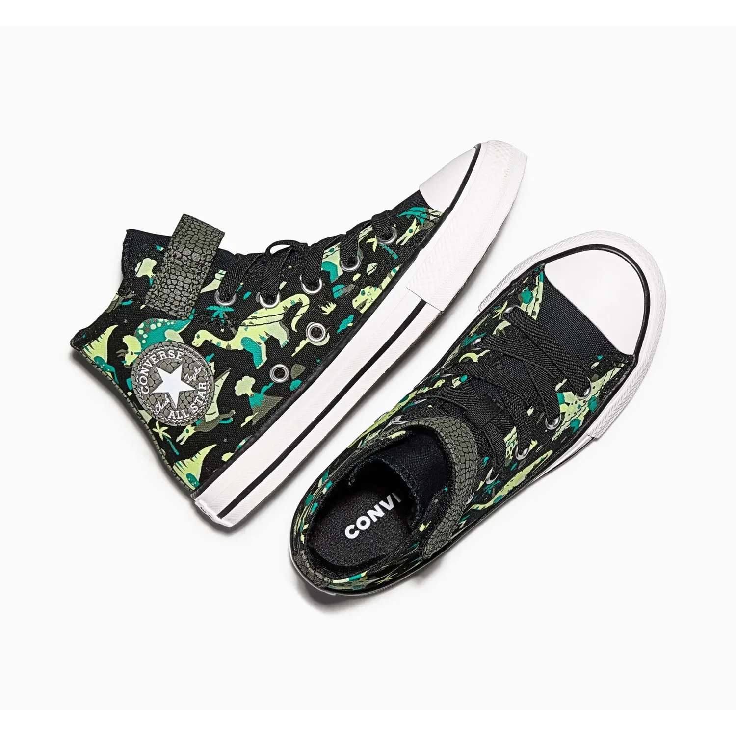 Детские кроссовки с быстрой шнуровкой Converse, Black/White/Neon Mantis — фото 3