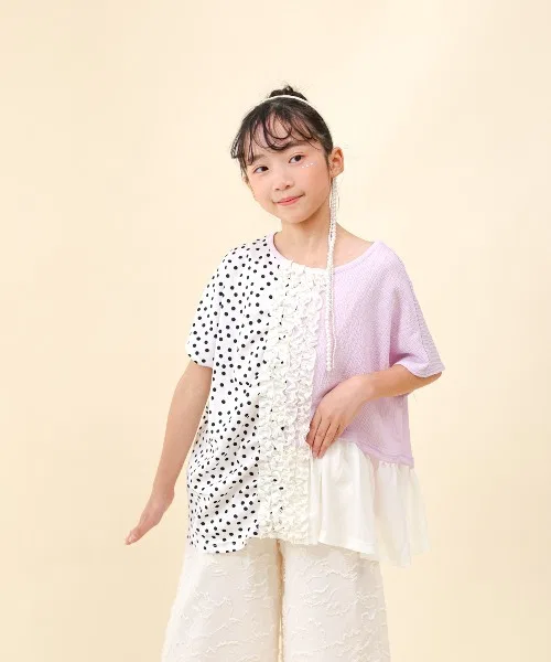 Детская блузка с воланами и принтом в горошек, модель Docking Frill Dot, unica, Light Purple