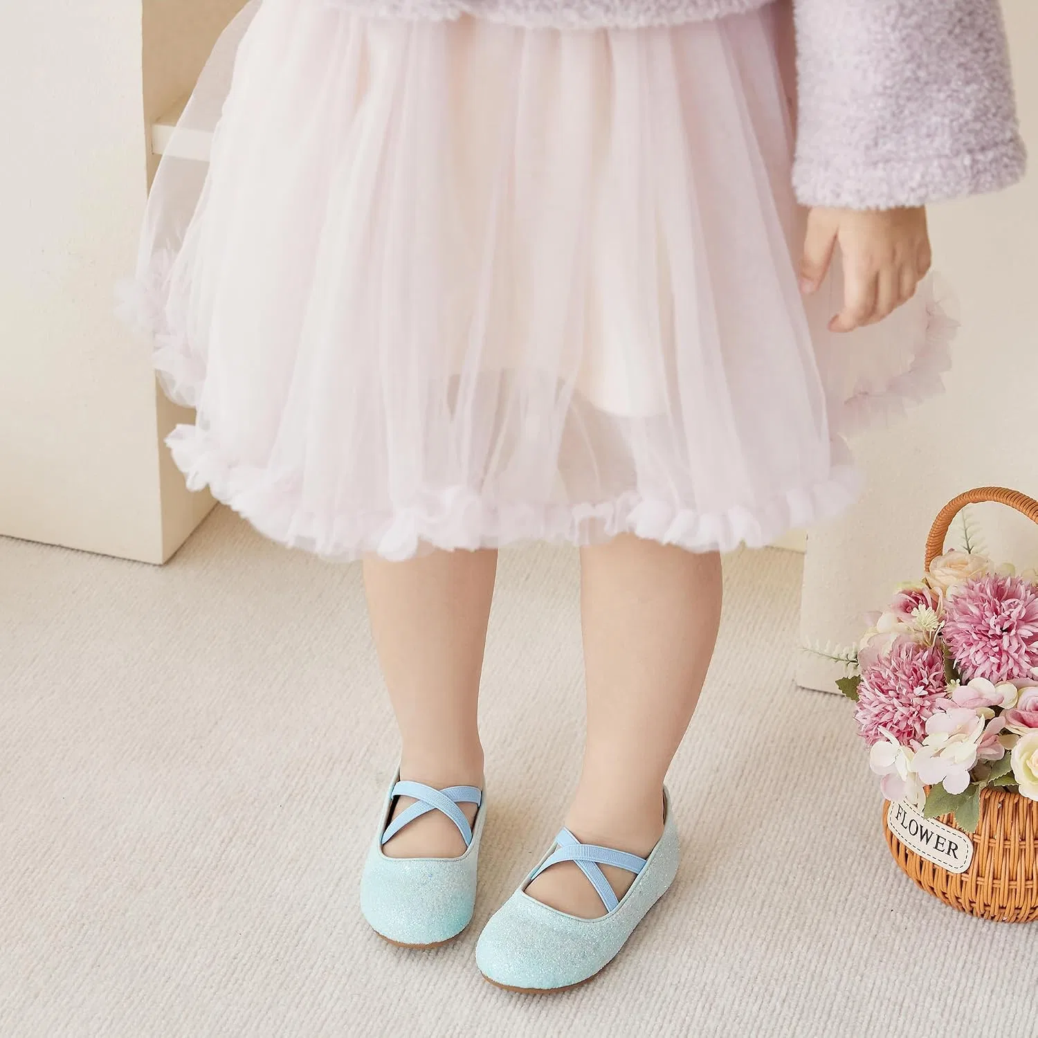 Детские туфли для девочек с принтом Little Flower Otter MOMO, Light Blue — фото 3