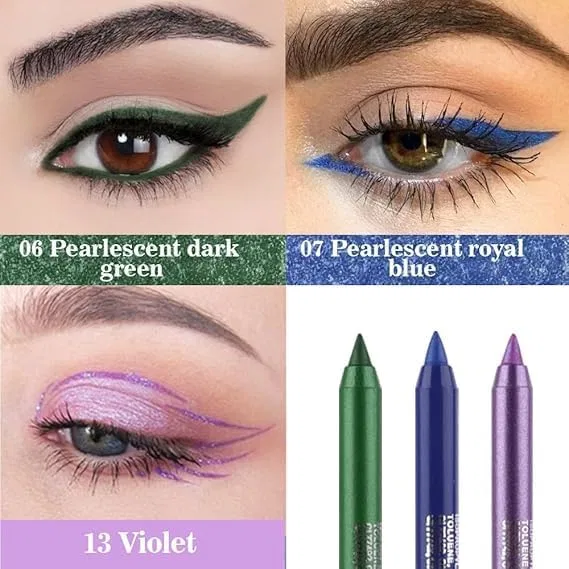 Набор цветных подводок и теней для глаз, 3 шт, Sparkly Emerald Green + Glitter Royal Blue + Violet — фото 2