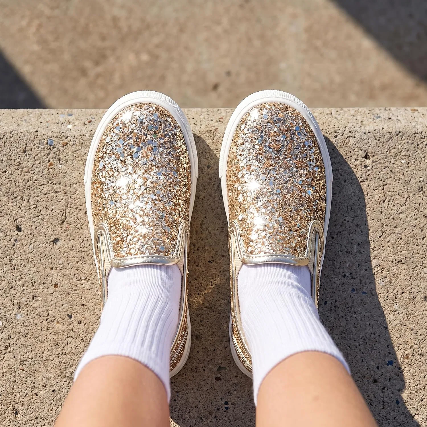 Детские кроссовки для девочек с блестками Slip-On Tegeek, Aurora Gold — фото 4