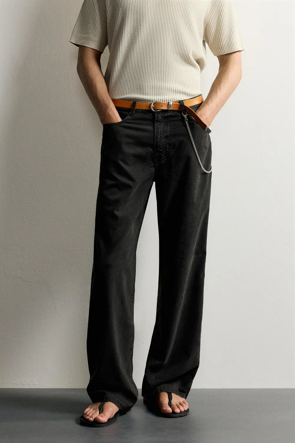 Прямые брюки из лиоцелла/хлопка ZARA, Black — фото 2