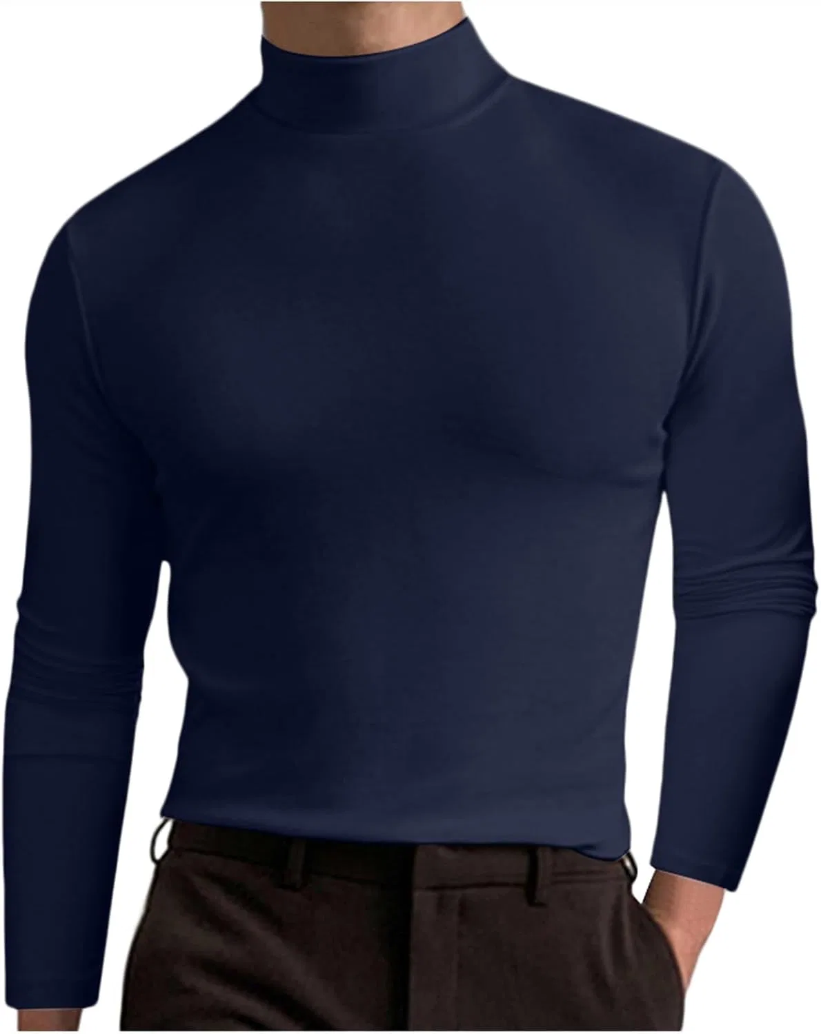 Мужская водолазка slim fit с высоким воротом из флиса, Dark Blue