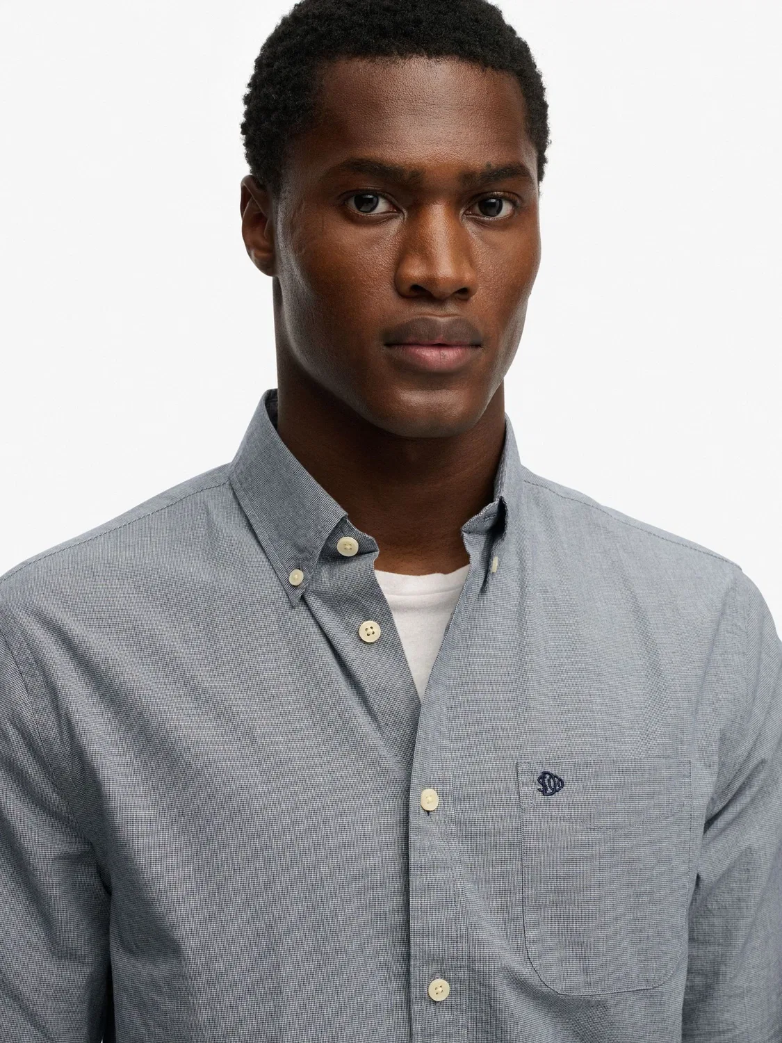 Рубашка повседневная Preppy Poplin Long Sleeve Superdry, темно-синий с микро-гусиной лапкой — фото 4