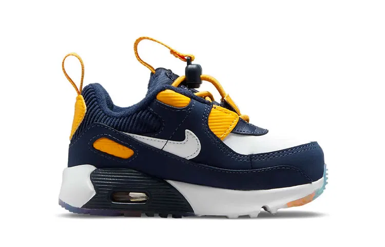 Детские кроссовки для мальчиков с шнуровкой Air Max 90 Nike, Midnight Navy University Gold — фото 4