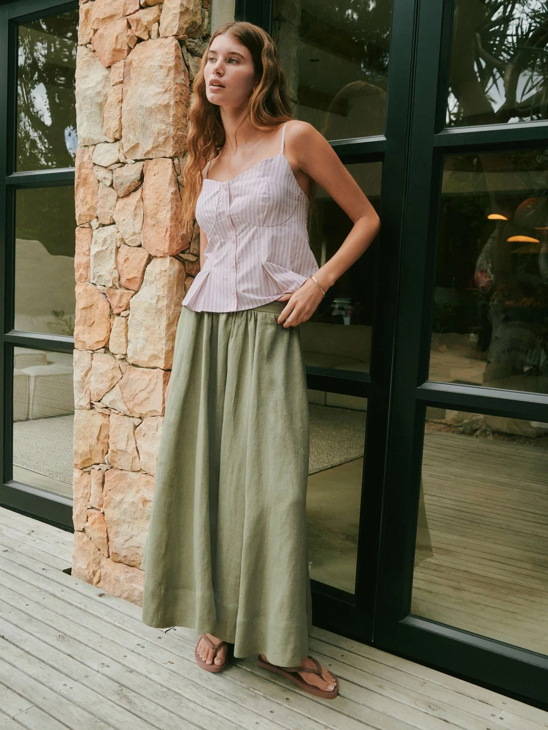 Юбка миди из льна, Premium Linen Next, хаки зеленый — фото 2