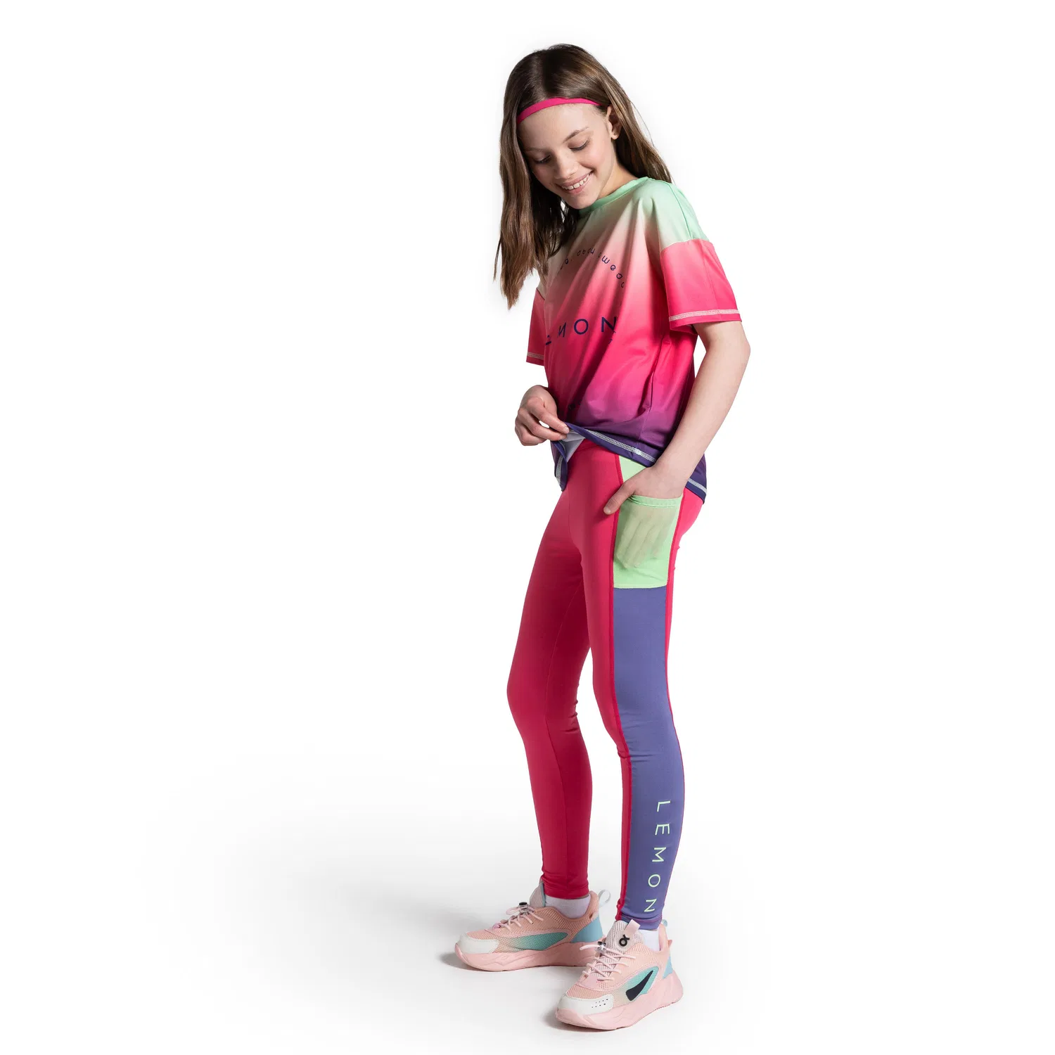Детские леггинсы с принтом Kinder Turnhose Leggings mit Tasche WL5 Lemon Explore, Rosa