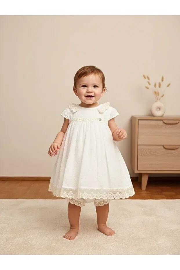 Детское платье для девочек хлопковое комплект Babydola, Ecru